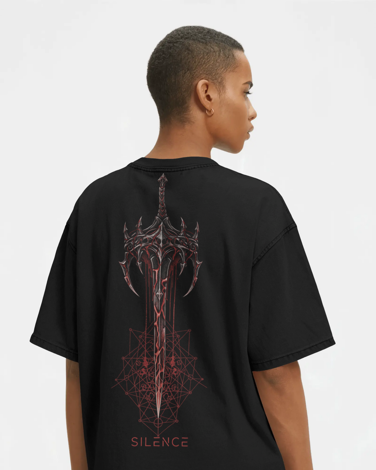 “SILENCE” — Gothic Blade Oversized Unisex Tee